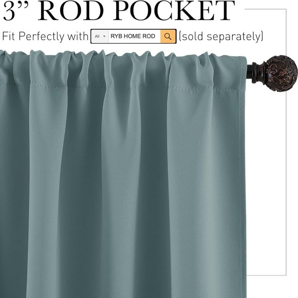 RYB Home Dusty Blue Short Curtains 34"x36" - Picture 2 of 4